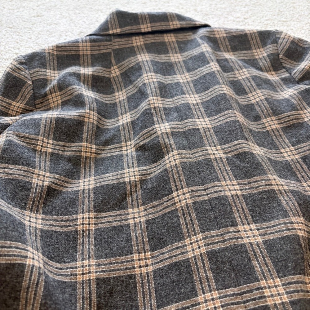 Madewell Dorset Oversized Blazer Womens S Gray Tan Plaid Wool Blend Academia - Picture 10 of 10